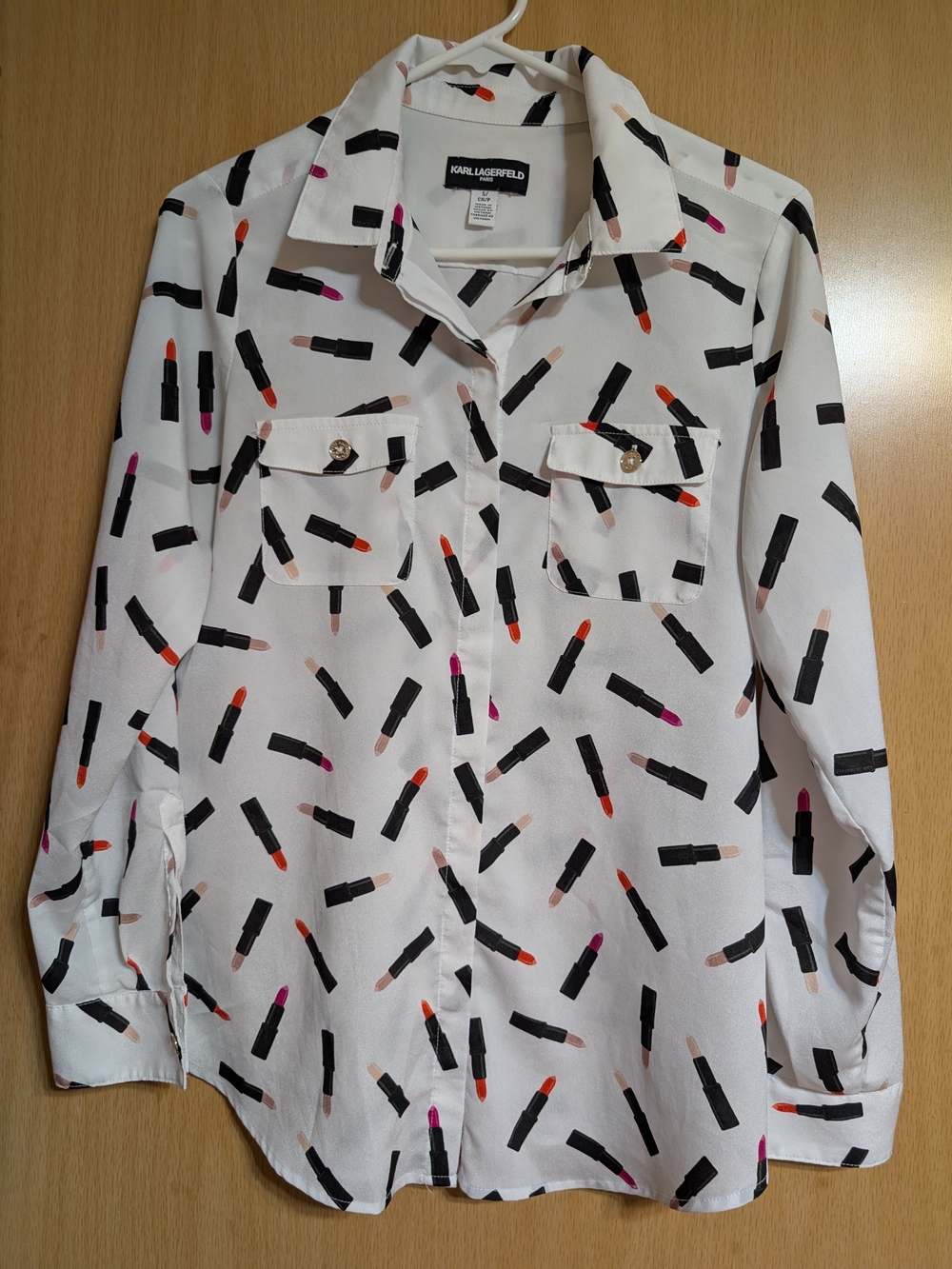 Karl Lagerfeld Kids White Button-Down Shirt with Lipstick Print